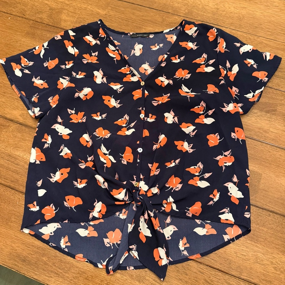 West Kei Navy Floral Print Blouse